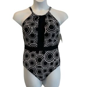 Perona Modest Black & White One Piece Swimsuit. New with tags Size 10